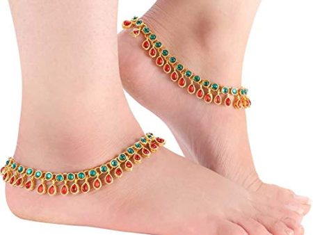 Traditional Gold Plated Kundan Payal Anklets Jewellery for Women & Girls - Wahe Jewels Hot on Sale