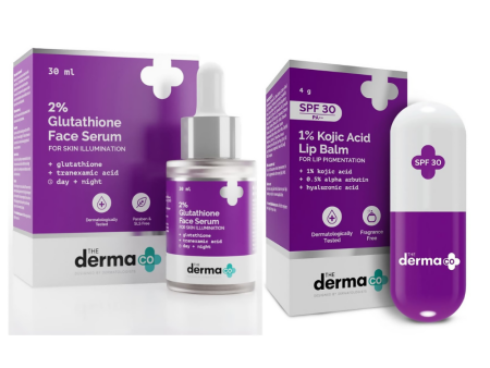 The Derma Co 1% Kojic Acid Lip Balm & 2% Glutathione Face Serum Combo Online Hot Sale